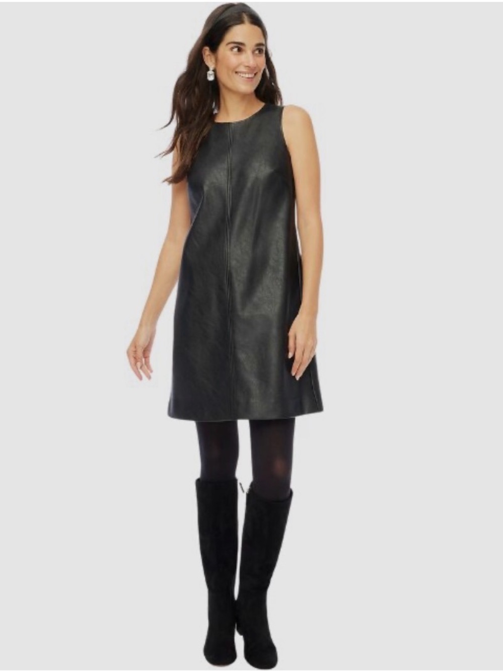 J. Crew Factory Black Sleeveless Faux Leather A-Line Dress
